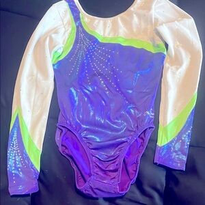 Vibrant Purple and Lime Leotard, Competition gymnastics leotard